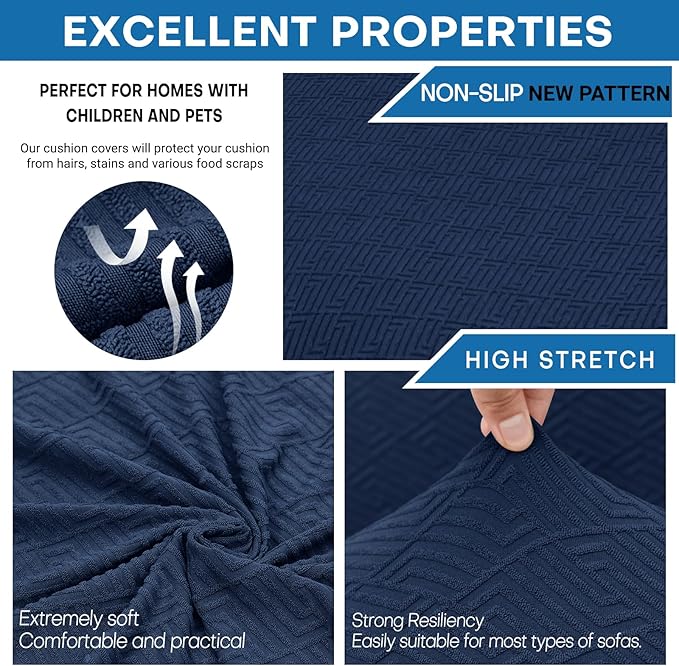 XINEAGE Large Couch Cushion Covers Seat Cushion Cover Thick Stretch Sofa Slipcovers 1 Piece Individual Couch Covers with Elastic Bottom(Single XL Seat Cushion/Backrest,Navy Blue)