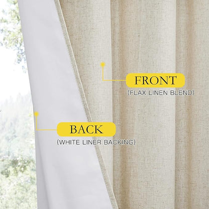 NICETOWN Natural Bedroom Full Blackout Linen Curtain Panels Set of 2, 62" by 72", Thick Insulated Classic Grommet Blackout Draperies with White Thermal Insulated Liner for Windows