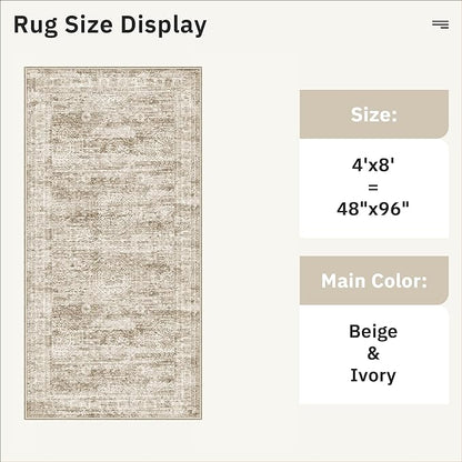 Hallway Runner Rug 4x8 Wide: Washable Thin Runners for Hallways Entry, Non Slip Soft Vintage Kitchen Area Rugs for Living Room Bedroom Dining Room Foyer (Brown, 4x8)