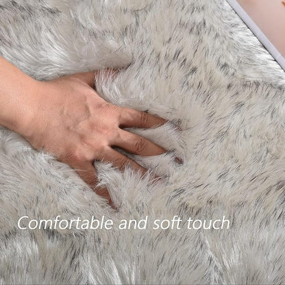 Latepis Boho Runner 2x6 White with Grey Tips Fluffy Shag Rug Washable Shaggy Rugs Faux Sheepskin Fur Rug Throw Rugs for Living Room Bedroom,Runner