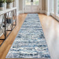 Lansny Modern Abstract Runner Rug 2.6x12, Grey Blue White Washable Long Kitchen Runner Non-Slip Soft Hallway Rug Runner Thin Print Faux Wool Carpet for Entryway Bedroom Laundry Room Indoor Home Decor