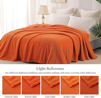 Whale Flotilla Queen Size Fuzzy Fleece Blanket, Fluffy Warm Soft Jacquard Bed Blankets for All Season, Lightweight and Cozy, 90x90 Inch, Burnt Orange
