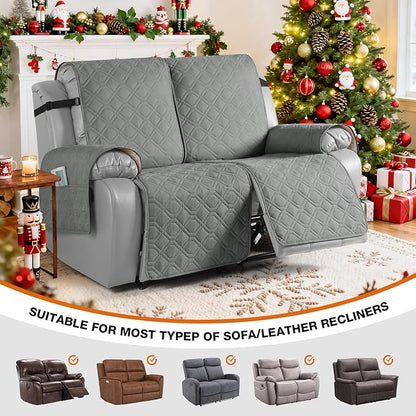 VANSOFY Waterproof Recliner Couch Covers, Sofa Covers 1-Piece Washable Reclining Sofa Cover Non-Slip Furniture Protector with Elastic Straps Pocket for Dogs, Pets(Gray,2 Seater)