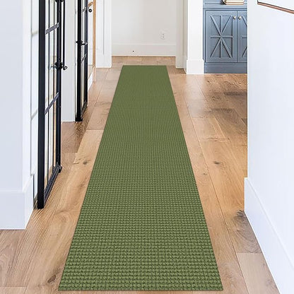 KOZYFLY Long Runners for Hallways 2x12 ft Washable Kitchen Runner Non Slip Rubber Backed Hallway Rugs Cotton Entryway Runner Rug Floor Carpet for Indoor Hall, Kitchen, Bright Green/Earthy Green