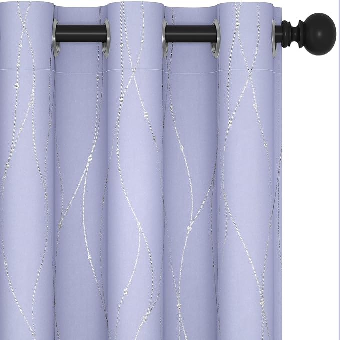 Deconovo Blackout Curtains, Thermal Insulated Soundproof Drapes with Wave Dots Foil Print, 38 x 36 Inch, Set of 2, Machine Washable Window Curtain for Bedroom Living Room Nursery Kitchen, Light Purple
