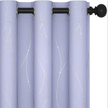 Deconovo Blackout Curtains, Thermal Insulated Soundproof Drapes with Wave Dots Foil Print, 38 x 36 Inch, Set of 2, Machine Washable Window Curtain for Bedroom Living Room Nursery Kitchen, Light Purple