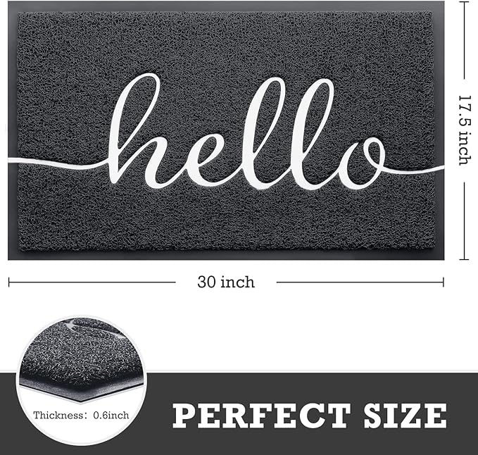 CozyBounty Door Mat Hello Mats Outdoor Indoor Non-Slip Doormat for Entryway Low-Profile Floor Mat for Yard, Garage, High Traffic Areas (30"x17.5", Black)