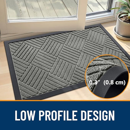 OLANLY Front Door Mat Outside Entrance 35x23, Absorbent, Heavy Duty Sturdy Natural Rubber Doormat Indoor Outdoor, Stain Fade Resistant, Non-Slip Low Profile Floor Mat for Entryway, Modern Gray Diamond