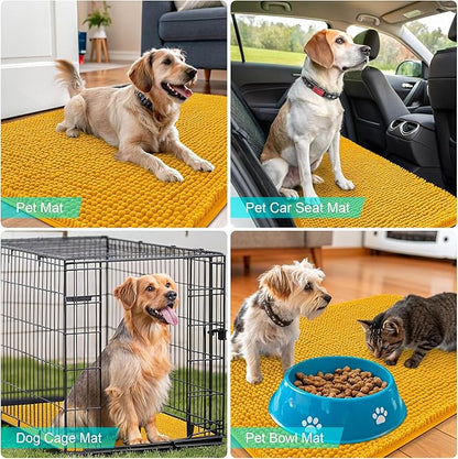 OLANLY Dog Door Mat for Muddy Paws 47x17, Absorbs Moisture and Dirt, Absorbent Non-Slip Washable Doormat, Quick Dry Chenille Mud Mat, Entry Indoor Entryway Carpet for Inside Floor, Golden Yellow