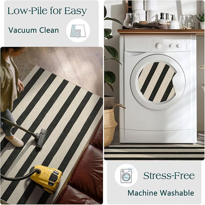 Black and White Striped Entry Rug - 3x5 Ft Washable Indoor Outdoor Front Door Mat Outside Entrance Front Porch Mat Non-Slip Floor Carpet for Bedroom Entryway Kitchen Office Porch Decor