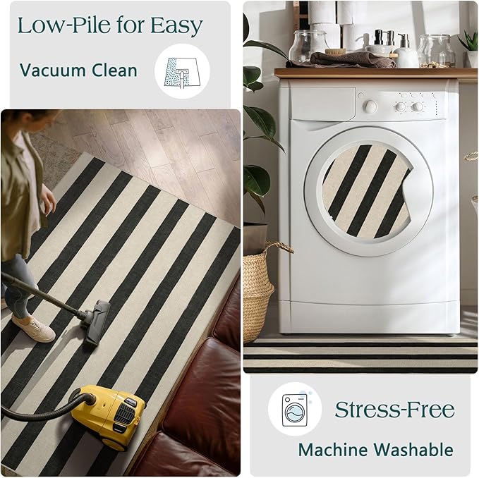 Black and White Striped Outdoor Rug - 2x3 Non-Slip Front Door Mat Outside Entrance Washable Doormat Indoor Outdoor Entry Rug Small Layered Rugs for Entryway Kitchen Front Porch Decor