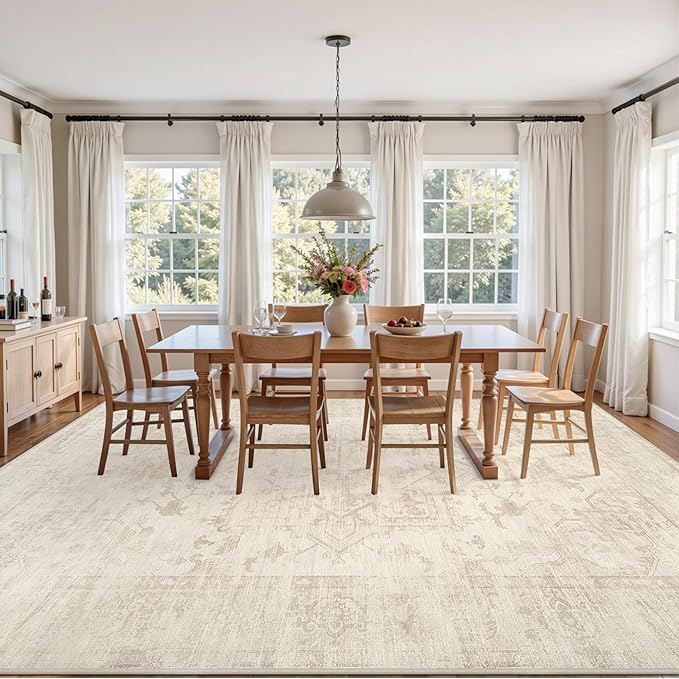 5x7 Area Rugs for Living Room: Vintage Boho Neutral Washable Rug Indoor Soft Large Area Rug Carpet for Bedroom Nursery Farmhouse Dining Room Office Floor Non-Slip Low Pile Under Table Rug Beige/Brown