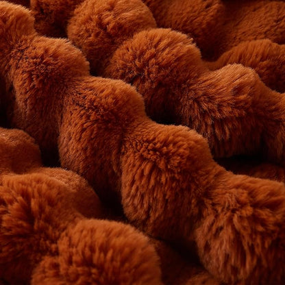 COOVA Faux Fur Throw Blanket for Couch, Cozy Soft and Fuzzy Plush Rabbit Fur Bubble Blanket for Sofa Bedroom Living Room, 60x80 Inches Brown