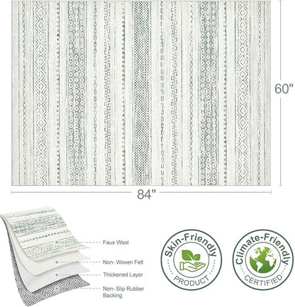 Nakagishi Green Rug Living Room 5x7: Washable Boho Large Neutral Farmhouse Soft Area Rugs Modern Stain Resistant Moroccan Indoor Non Slip Floor Carpet for Bedroom Nursery Kids Playroom Office