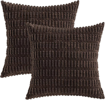 MIULEE Pack of 2 Corduroy Decorative Throw Pillow Covers 20x20 Inch Soft Boho Striped Pillow Covers Modern Farmhouse Home Decor for Sofa Living Room Couch Bed Dark Brown