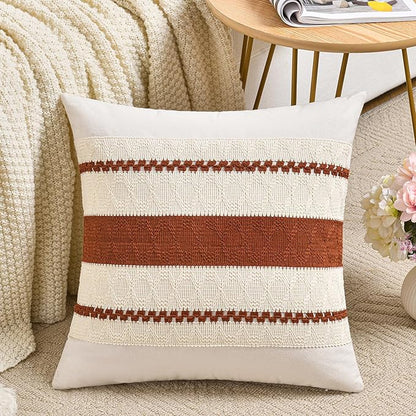 Fancy Homi Set of 1 Rust Boho Decorative Throw Pillow Covers 18x18 Inch for Couch Bed Sofa, Aesthetic Modern Organic Fall Room Decor, Soft Cotton Cute Terracotta Textured Farmhouse Cushion Case