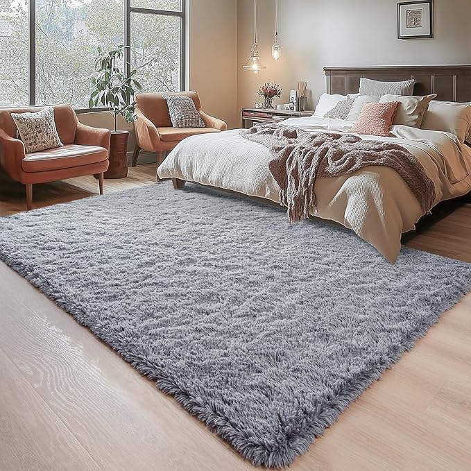 Chicrug Soft Area Rugs for Bedroom Living Room Plush Fluffy Rug 6x9 Feet, Shag Furry Area Rug Carpet Non Shedding for Nursery Children Kids Girls Room Home Decorative, Grey