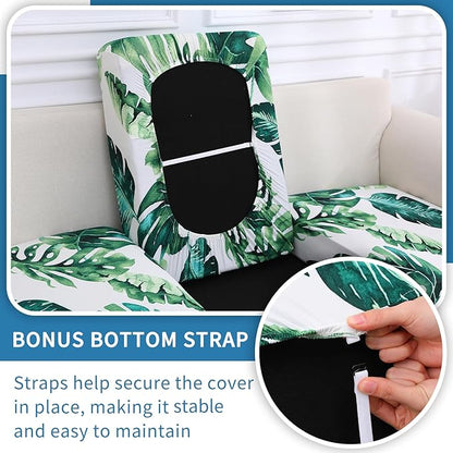 hyha Printed Couch Cushion Covers, Floral Sofa Covers Washable for 2 Cushion Couch, Stretch Pattern Outdoor Cushion Covers for Patio Furniture with Elastic Bottom(2 Packs, Monstera Deliciosa)
