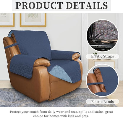 ISSUNTEX Double Protection 100% Waterproof Recliner Covers for Living Room, Reversible Furniture Protector Recliner Couch Sofa Slipcover for Dogs, Pets, Kids (Oversized Recliner, Dark Blue/Light Blue)