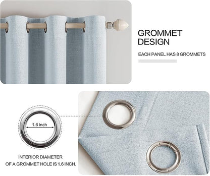 MIULEE 100% Blackout Linen Textured Curtains for Bedroom Solid Thermal Insulated Chambray Blue Grommet Room Darkening Curtains & Drapes Luxury Decor for Living Room Nursery 52 x 96 Inch (2 Panels)