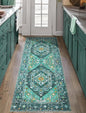 SERISSA Boho Washable Runner Rug, 2x5 Rug Runner Non-Slip Vintage Teal Hallway Kitchen Runner Rug Ultra Soft Print Distressed Tribal Floor Carpet Runner for Bedroom Bathroom Laundry Living Room