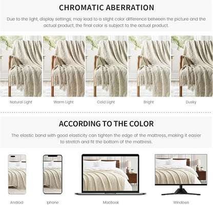 BOURINA Beige Throw Blanket 50x60 Inches Throw Textured Solid Soft Ripple Throws and Blankets for Sofa or Bed Knitted Decorative Bla