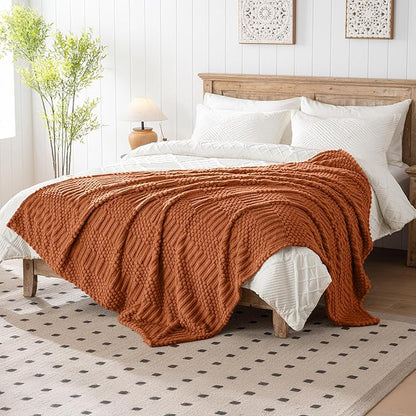 90x90 Inch Rust Queen Bed Blanket - Soft & Fluffy Fleece, Cute & Aesthetic, Perfect for Sofa, Couch, Bed, Living Room & Bedroom, All-Season Use, Plush & Cozy Decorative Blanket