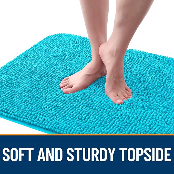 OLANLY Dog Door Mat for Muddy Paws 54x32, Absorbs Moisture and Dirt, Absorbent Non-Slip Washable Doormat, Quick Dry Chenille Mud Mat for Dogs, Entry Indoor Entryway Carpet for Inside Floor, Aqua Blue