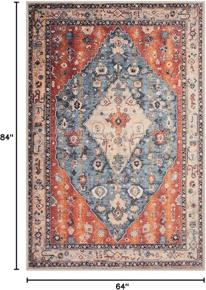 SERISSA 5x7 Boho Tribal Area Rug, Washable Large Rugs for Living Room, Ultra Soft Non-Slip Bedroom Rug Print Distressed Vintage Farmhouse Carpet Rug for Dining Room Dorm Office Home Decor