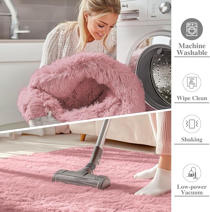 OLANLY 2x4 Machine Washable Runner Rugs for Hallway, Soft Fluffy Shaggy Bedside Rugs for Bedroom, Living Room, Indoor Floor Carpet for Kids Girls Boys, Nursery Rooms, Home Decor Aesthetic, Pale Pink