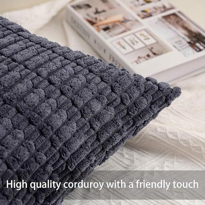 Pack of 2 Corduroy Decorative Throw Pillow Covers 12x20 Inch Soft Striped Pillow Covers Modern Farmhouse Home Decor for Sofa Living Room Couch Bed（Dark Grey）
