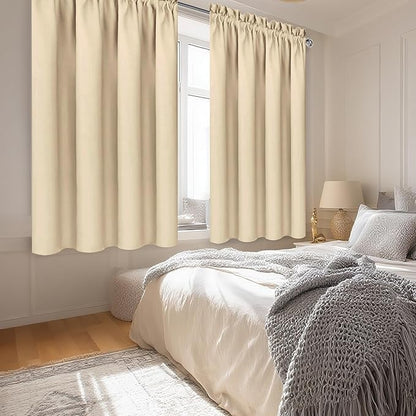 DWCN Blackout Curtains Room Darkening Thermal Insulated Bedroom Curtains Window Curtain Panels, 52 x 45 inches Long, Set of 2 Beige Rod Pocket Drapes
