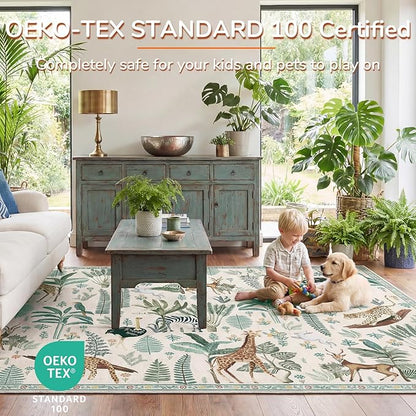 OPPODREAM Animal Soft Area Rugs 5x7, Washable Beige Rug with Non Slip Backing, 5 x 7 Faux Cashmere Low-Pile 5x7 Carpet