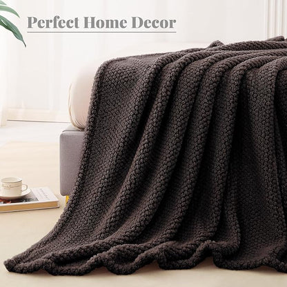 Whale Flotilla King Size Fuzzy Fleece Blanket, Fluffy Warm Soft Jacquard Bed Blankets for All Season, Lightweight and Cozy, 90x104 Inch, Coffee