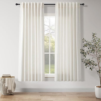 Nanspring Natural Linen Curtains 63 Inch Length for Living Room Country Light Filtering Semi Sheer Curtains Farmhouse Decor Curtain for Bedroom Dinner Room Back Tab and Rod Pocket 52x63, 2 Panels