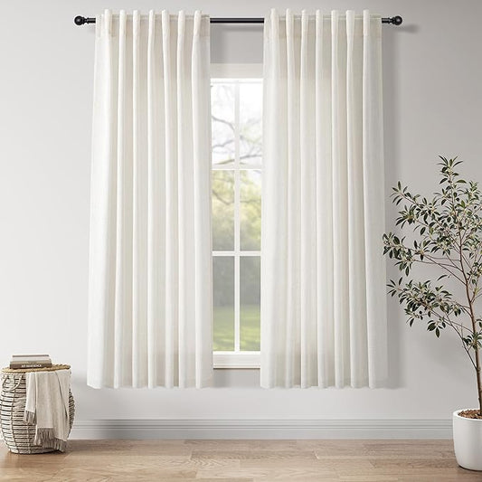 Nanspring Natural Linen Curtains 63 Inch Length for Living Room Country Light Filtering Semi Sheer Curtains Farmhouse Decor Curtain for Bedroom Dinner Room Back Tab and Rod Pocket 52x63, 2 Panels