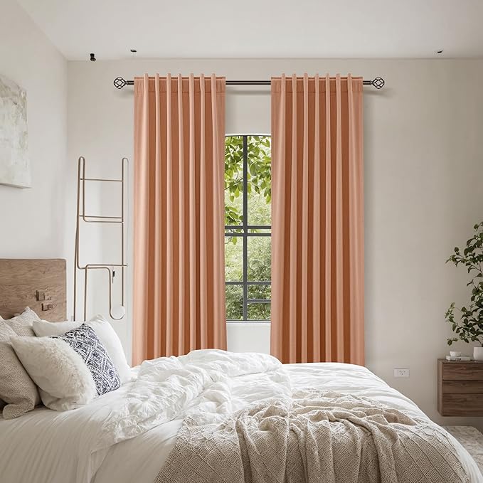 Guken 100% Blackout Curtains 84 Inch Length 2 Panels Set for Living Room Bedroom Back Tab Thermal Insulated Black Out Linen Drapes Room Darkening Peach Quartz,52x84