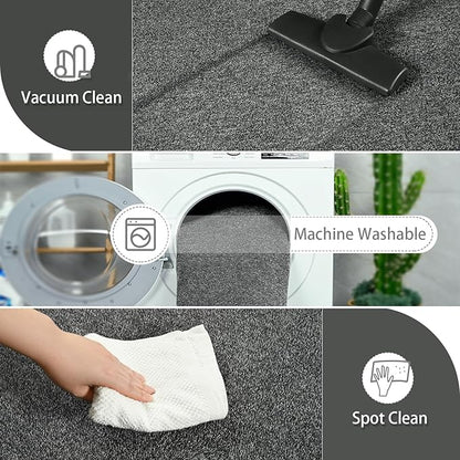 AROGAN Washable 5×7 Living Room Rug, Modern Area Rugs with Soft Memory Foam for Bedroom, Minimalist Non-Slip Indoor Floor Carpet for Dining Room Office Kids Playroom Decor, Black and White