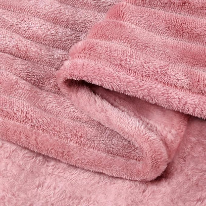 BEDELITE Fleece Blanket Queen Size – 3D Ribbed Jacquard Soft and Warm Decorative Fuzzy Blankets – Cozy, Fluffy, Plush Lightweight Throw Blankets for Couch, Bed, Sofa(Pink, 90x90 inches)