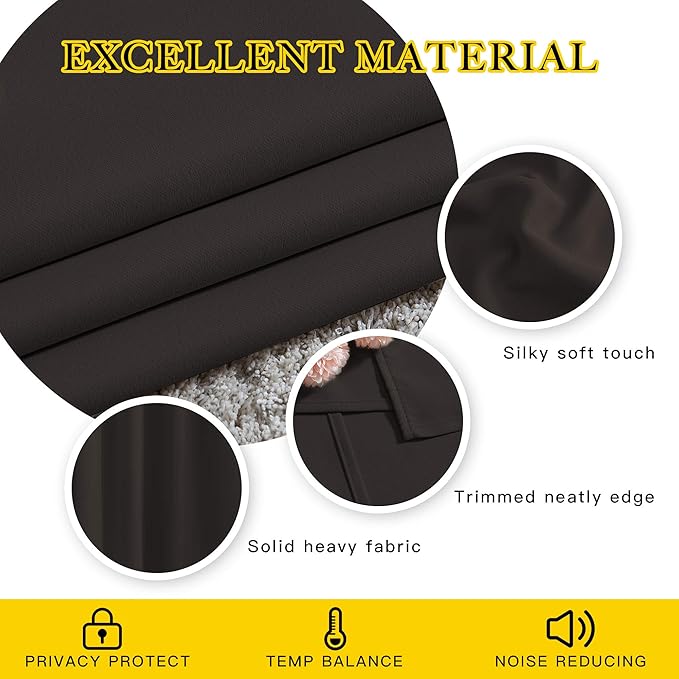 NICETOWN Bedroom Blackout Curtains and Drapes - Energy Smart Thermal Insulated Solid Grommet Blackout Draperies for Living Room (2 Panels, 66 inches x 90 inches, Toffee Brown)