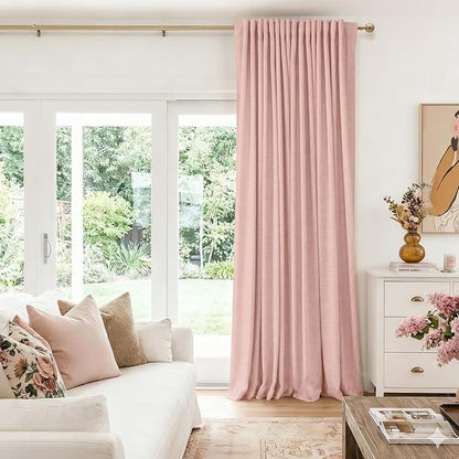 100% Blackout Shield Linen Blackout Curtains for Bedroom 90 Inches Long, Back Tab/Rod Pocket Living Room Drapes, Thermal Insulated Blackout Curtains 1 Panel Set, 100" W x 90" L, Blush Pink