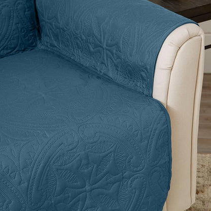 Great Bay Home Reversible Sofa Cover - Washable Slipcover Furniture Protector with Elastic Straps - Perfect for Kids & Pets - Quilted & Stitched Detail (Smoke Blue/Ivory)