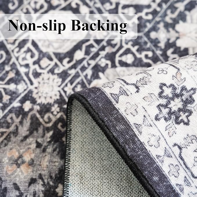 4x10 Washable Hallway Runner Rug: Oriental 10ft Extra Wide Ultra Soft Runners for Living Room Bedroom Stain Resistant Low Pile Carpet for Entryway Ktichen Thin Non Slip Bathroom Floor Mat(Black,4x10)