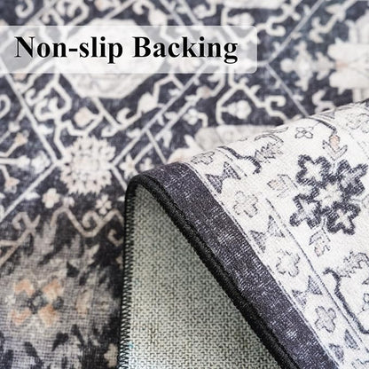 Hallway Washable Runner Rug - 2'6x14 Kitchen Rugs Entryway Rug Runner Vintage Soft Floor Mat Non Slip Indoor Farmhouse Carpet for Bathroom Living Room Bedroom (2'6''x14', Black)