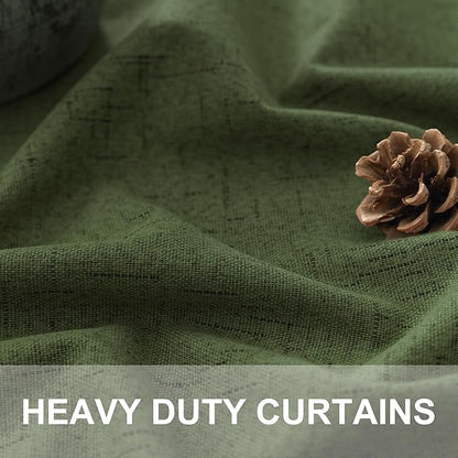 Christmas Green Blackout Curtains for Bedroom Linen Light Pale Olive Green Room Darkening Window Drape Black Out Dark Curtains for Ceiling Door Living Mid Century Modern Decor 108 Inches Long 2 Panels