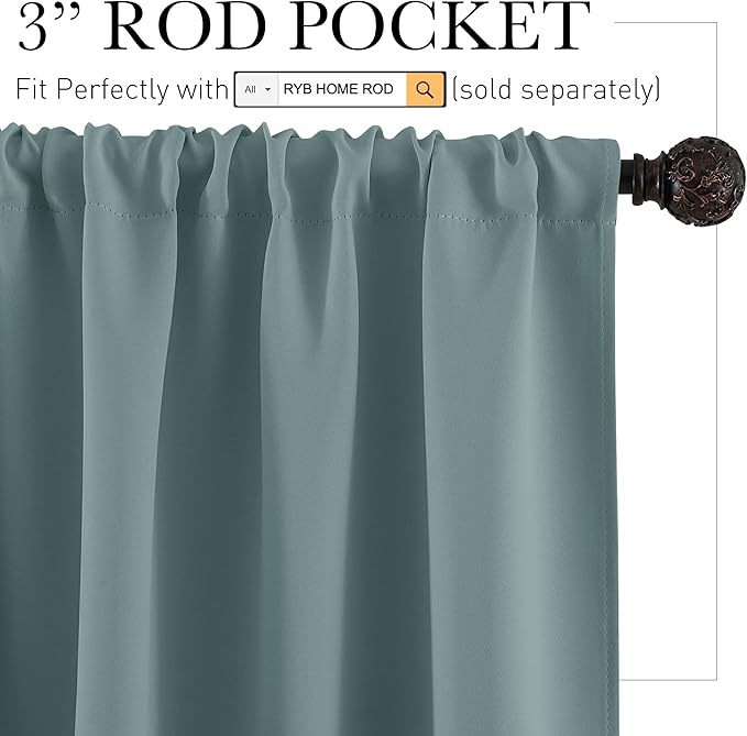 RYB HOME Short Dusty Blue Blackout Curtains for Small Bedroom Window, Insulating UV Blocking Drapes for Kitchen Cafe Basement Garage, Privacy Tiers for Bathroom Window, Width 42 by Length 36, Set of 2