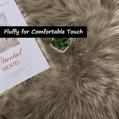 Goolela Area Rug 5x7 - Light Brown Beige - Fluffy Fuzzy Furry Carpet for Bedroom Living Room Faux Sheepskin Fur Shaggy Plush Washable Rectangle