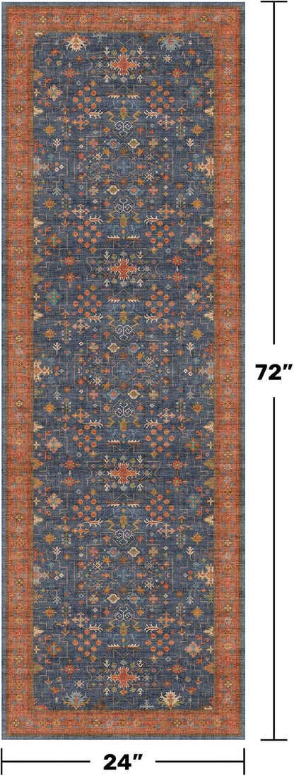 Hazo Haus Navy Blue Runner Rug 2x6 for Kitchen, Hallway, Mudroom, Laundry Room, Bathroom, Washable Non Slip Non Skid Rubber Backing Low Pile Stain Resistance