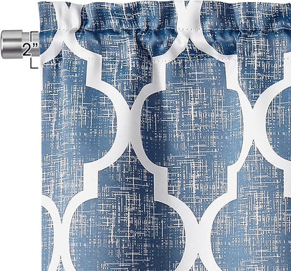 Beauoop Kitchen Cafe Valance Moroccan Tiles Print for Windows Geometric Small Blackout Curtains Room Darkening Rod Pocket Window Treatment for Living Room Bathroom,Blue, 50" W x 18" L, 1 Panel