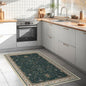 Dark Green Oushak 3x6 Kitchen Rug - Modern Vintage Boho Floral Moody, Washable Low Pile Non-Slip Area Rugs for Large Entryway, Door Mat Indoor Entrance, Kitchen, Bedroom Beside Bed